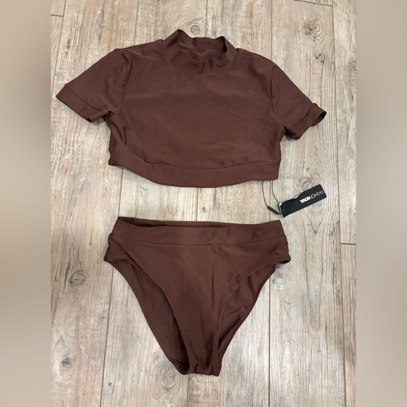 Fashion Nova Chocolate Two-Piece Swim Set Size Medium - Picture 3 of 5